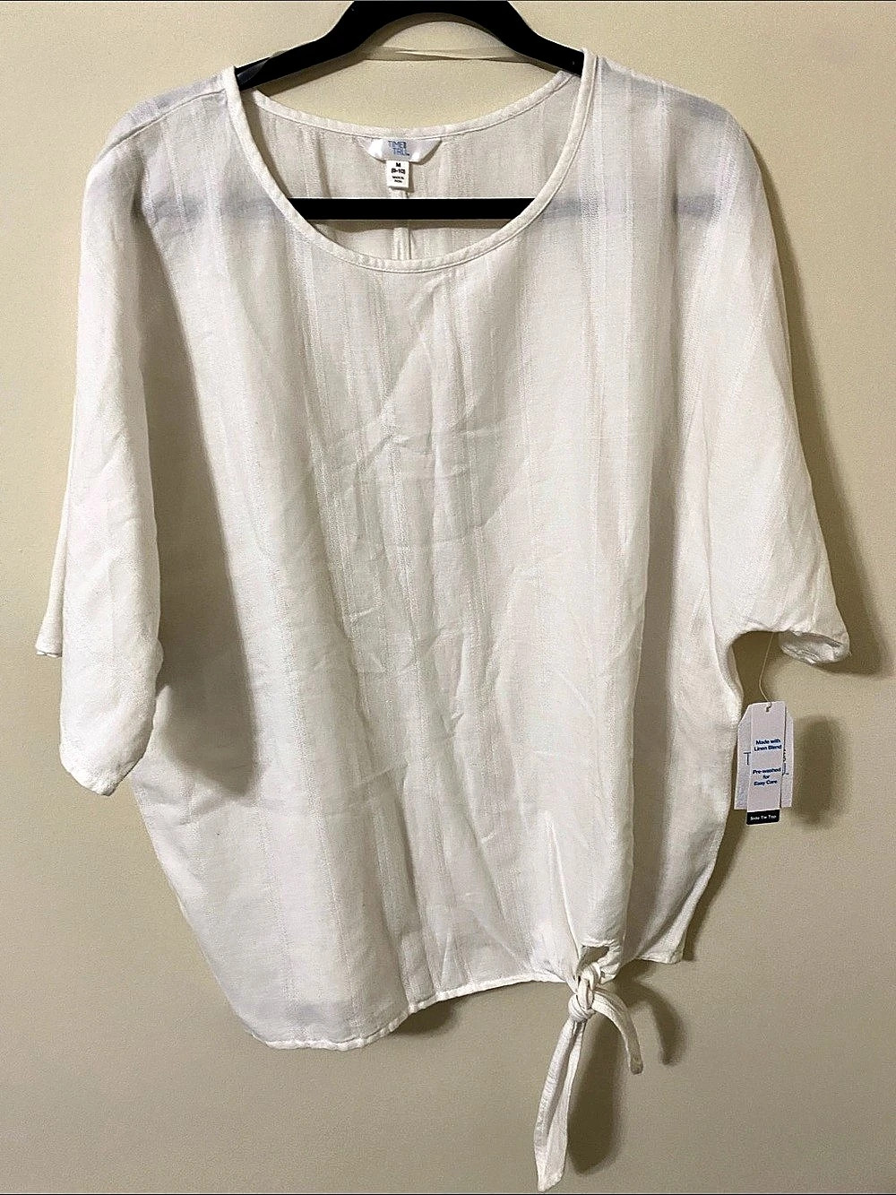 Time and Tru Linen Blend Tie Front Top White Medium
